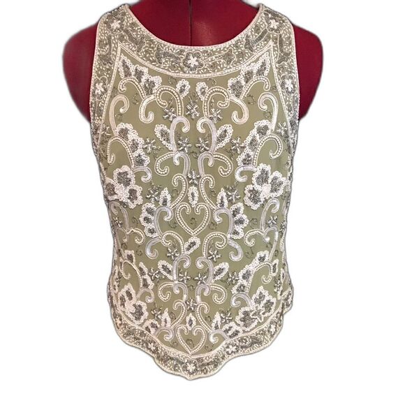 J Kara Gown Women’s Size 8 Green Long Length Beaded Bodice V-Trim Sleeveless - Picture 7 of 15